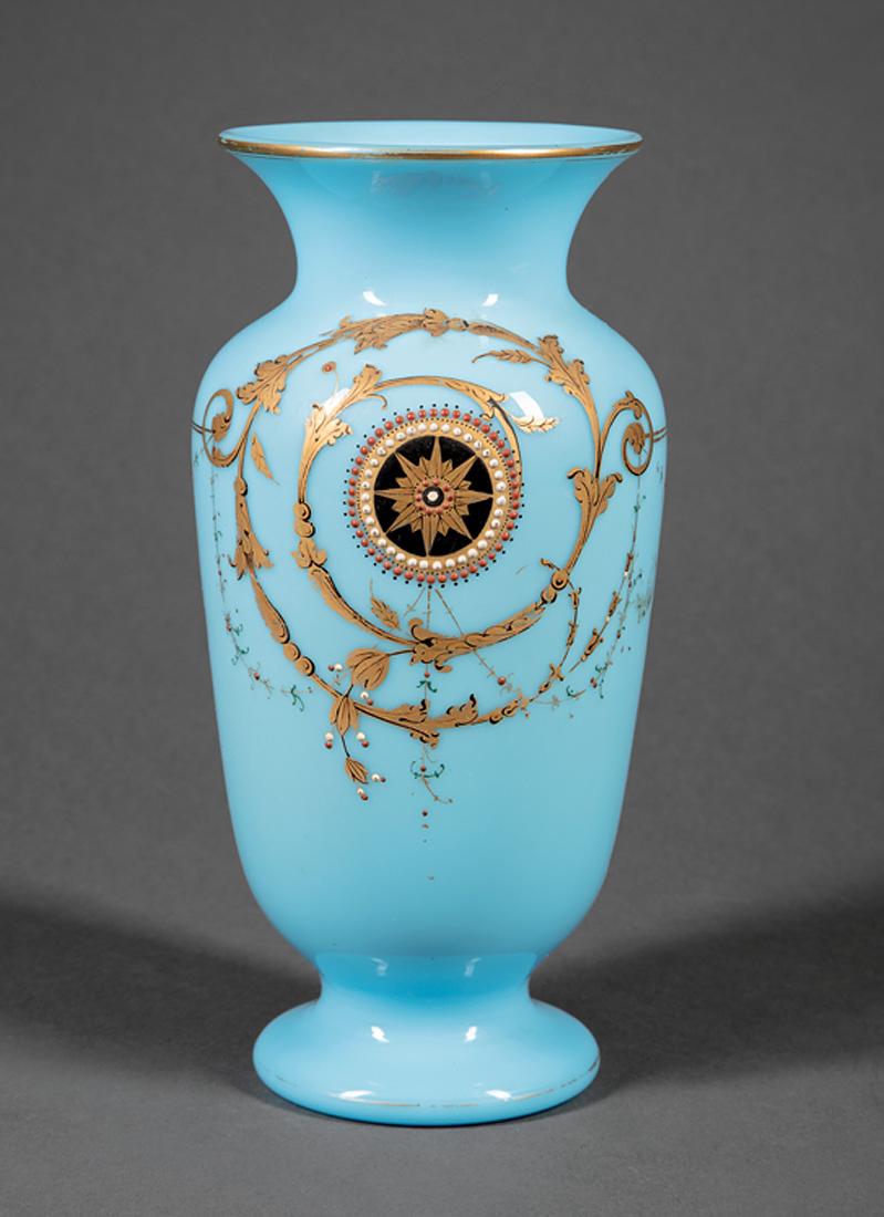 Victorian Gilt Decorated Blue Opaline Glass Vase (1 of 2)