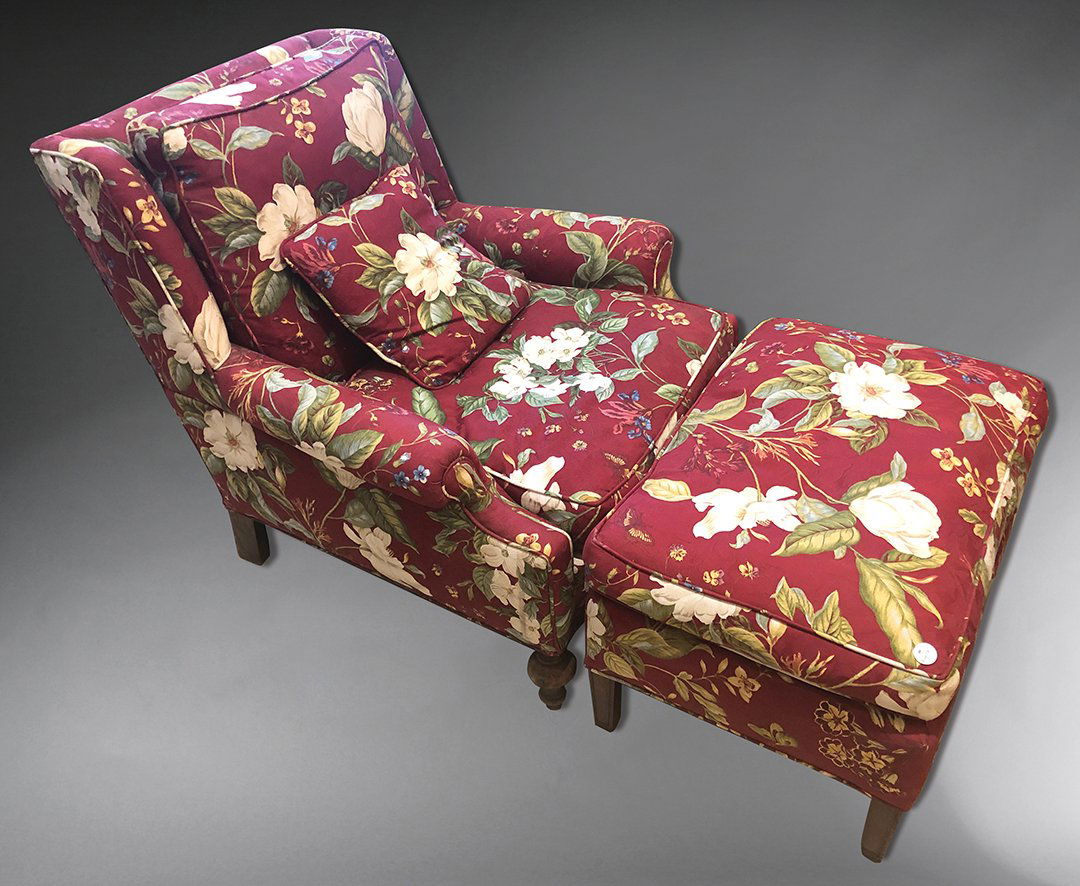 Vintage Upholstered Easy Chair and Ottoman (1 of 11)