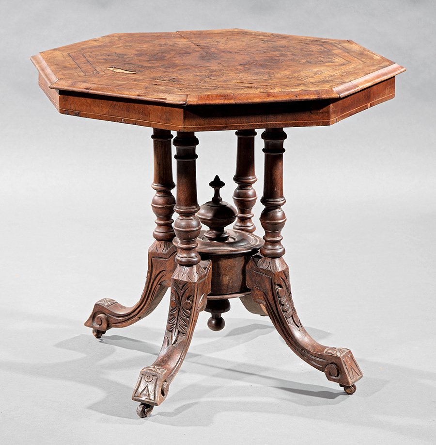 English Carved and Inlaid Walnut Parlor Table (1 of 1)