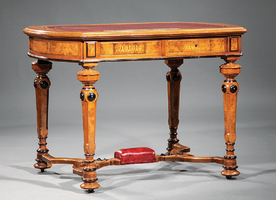 Parcel Ebonized, Inlaid Walnut Burl Library Table (1 of 4)