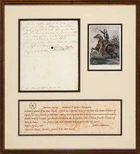 Three Documents Relating to the Bonaparte Family: Group of Three Documents Relating to the Bonaparte Family, incl.: ALS, 12/17/1823 by Elizabeth Patterson, first wife of Jerome Bonaparte, to her father, deploring her son's excessive spending while at