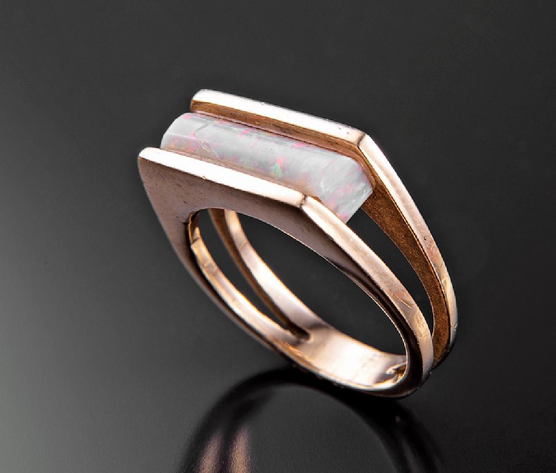 Gold, Precious Opal Channel Set "Saddle" Ring (1 of 1)