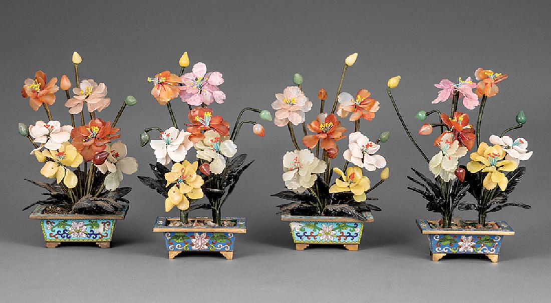 Chinese Hardstone Trees in Cloisonné Enamel Pots (1 of 2)