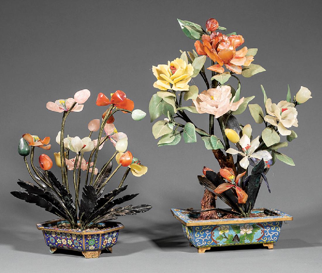 Chinese Hardstone Trees in Cloisonné Enamel Pots (1 of 1)
