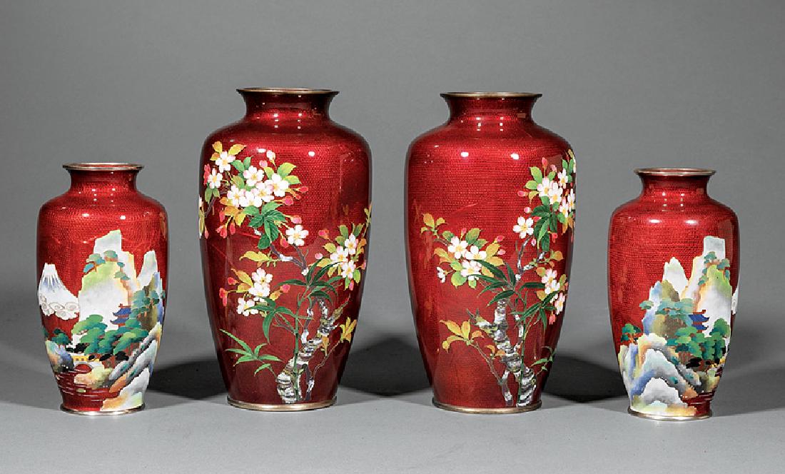 Two Pairs of Japanese Ginbari Cloisonne Vases (1 of 3)