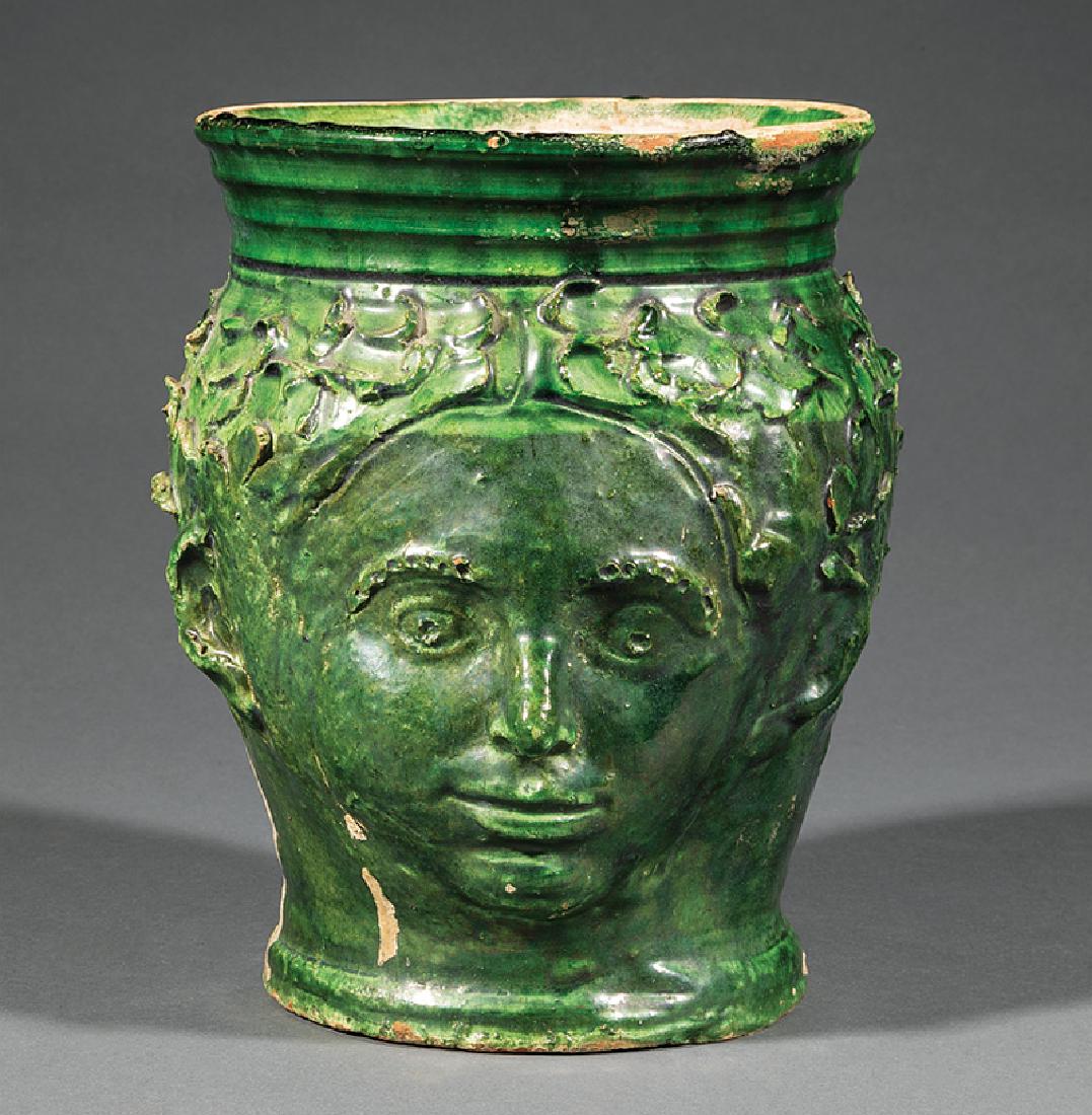 Folk Art Green Glazed Pottery Figural Jardinière (1 of 3)