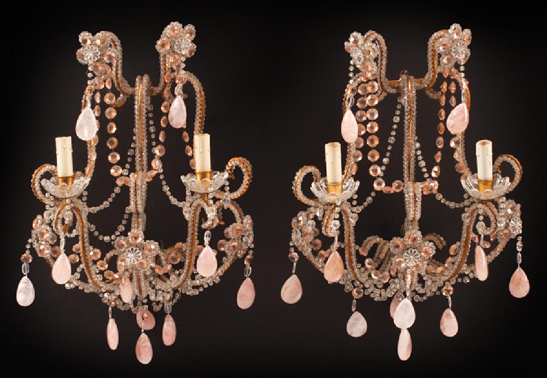 Italian Cut Crystal and Rose Quartz Sconces (1 of 1)