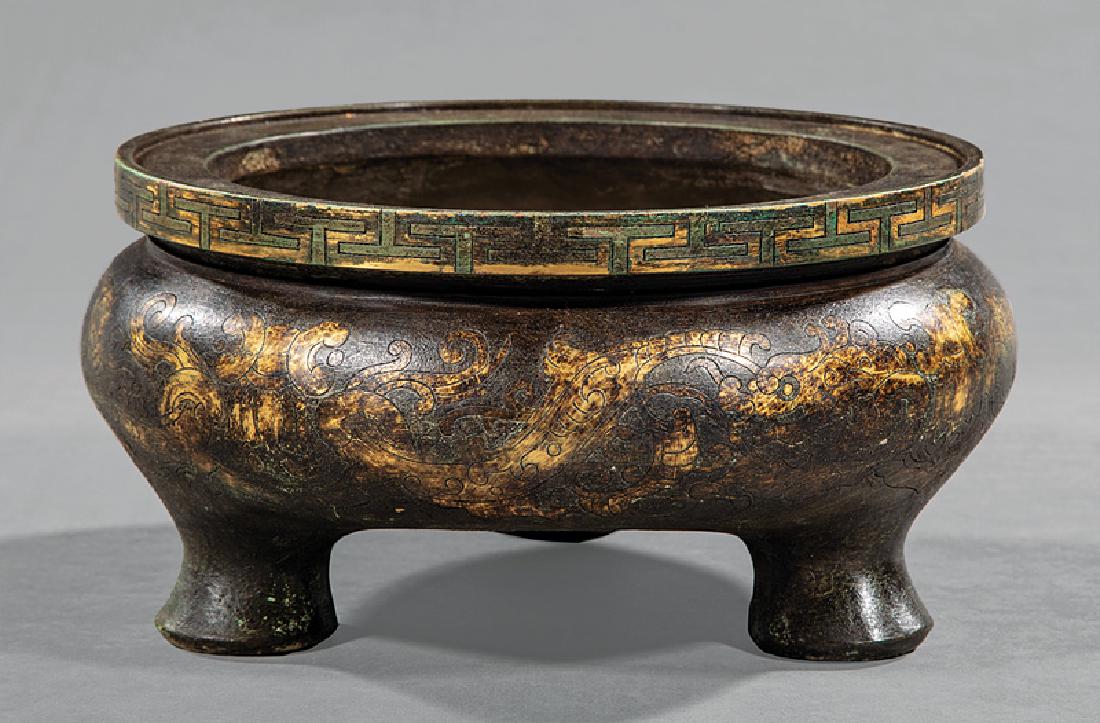 Chinese Gilt and Patinated Bronze Tripod Censer (1 of 2)