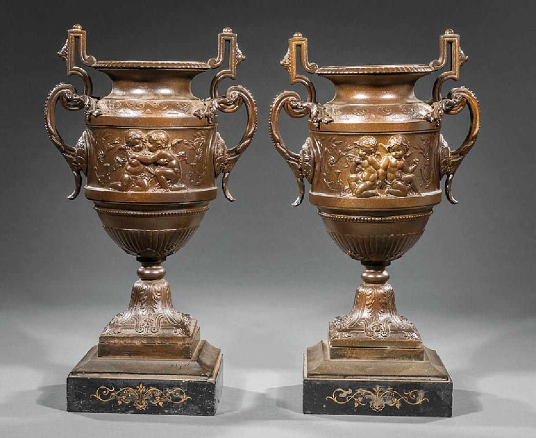 Pair of Neoclassical-Style Patinated Bronze Urns (1 of 1)