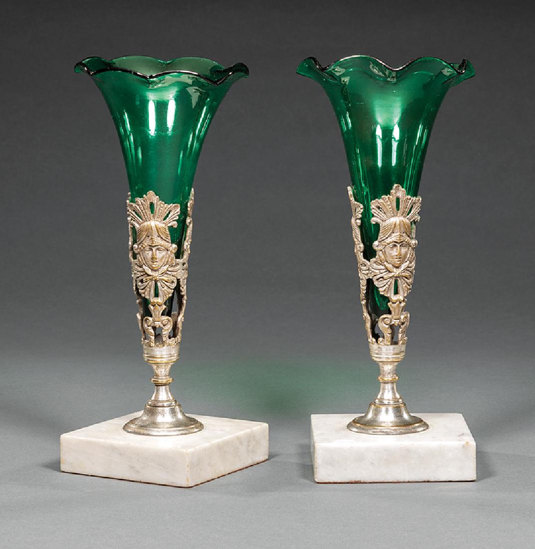French Silvered Bronze, Marble and Glass Vases (1 of 1)