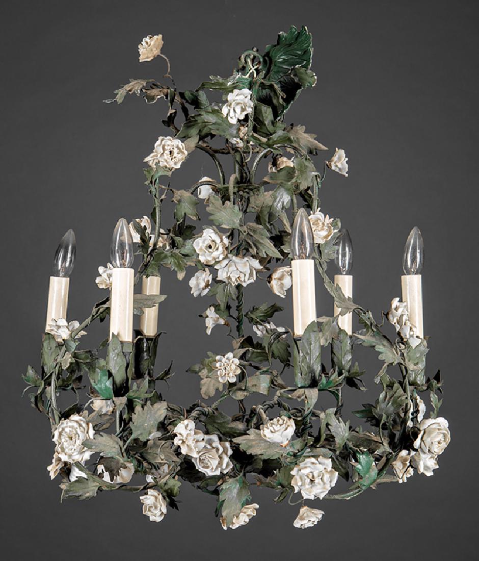 Beaux Arts Tôle Peinte and Porcelain Chandelier (1 of 2)