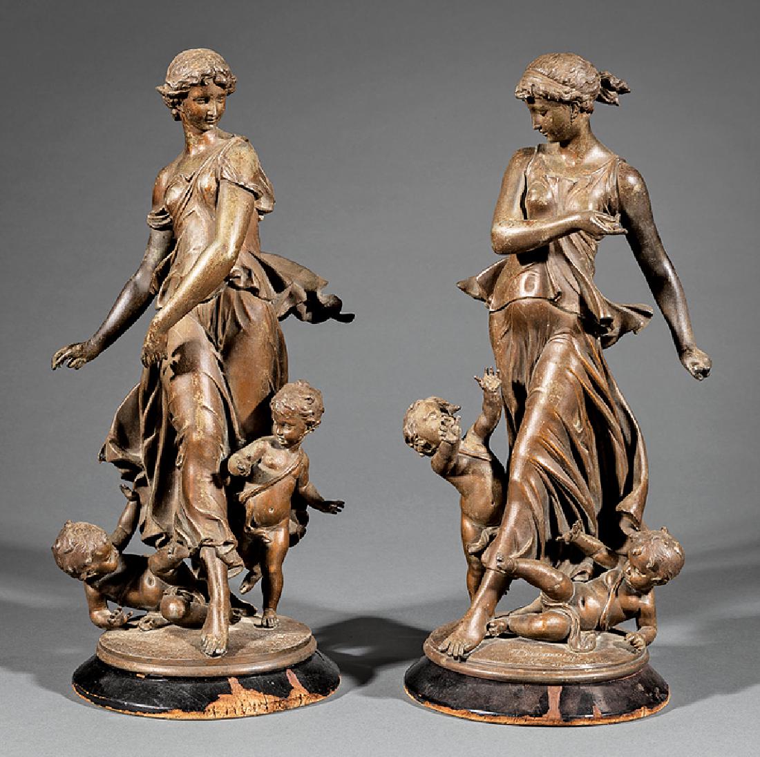 Pair of Patinated Metal Figures of Maidens (1 of 2)