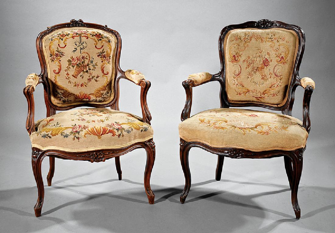 Antique Louis XV-Style Carved Walnut Fauteuils (1 of 1)