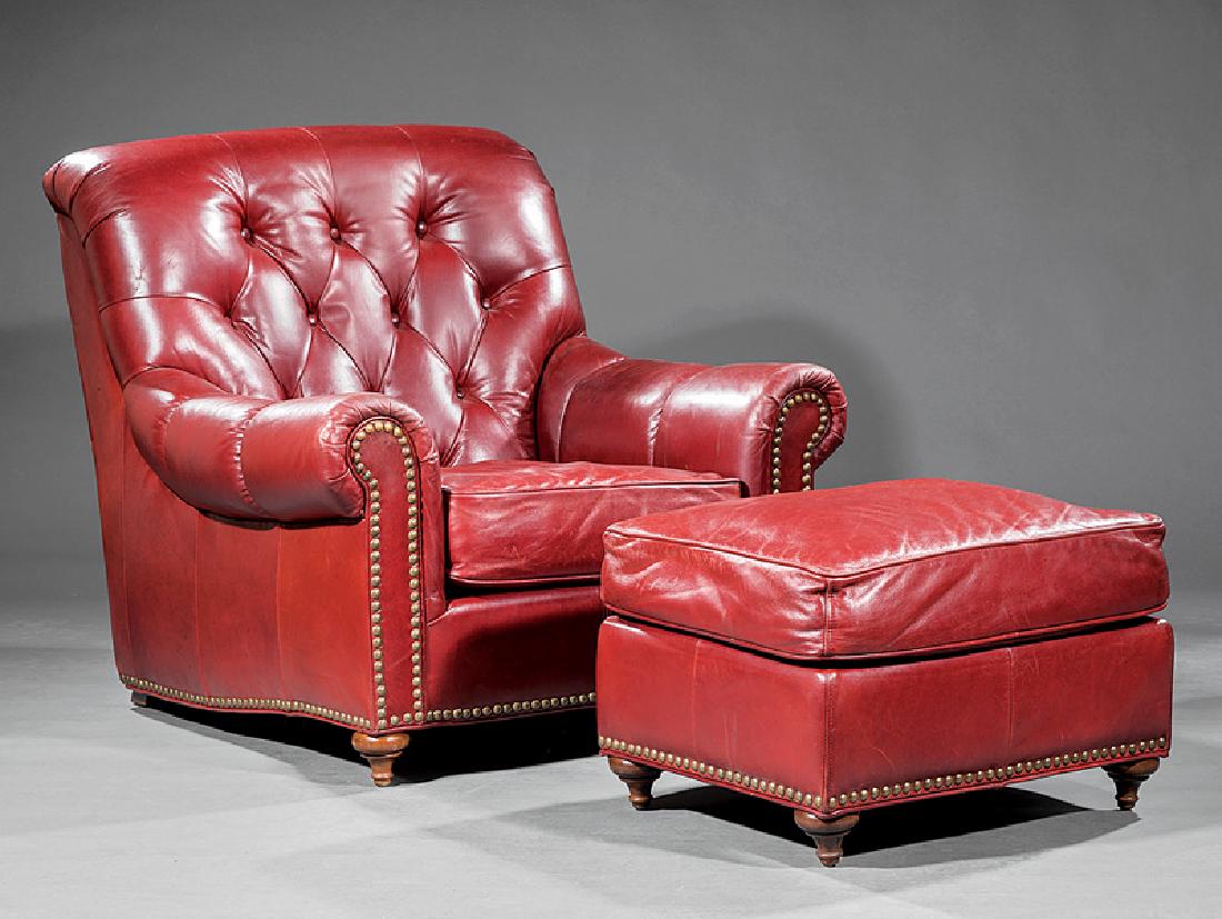 Leather Club Chair With Ottoman Henredon Leather Club Chair And