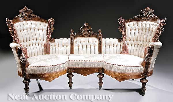 Carved Gilt-Incised Walnut Parlor Suite Jelliff