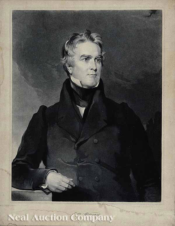 After Thomas Sully (Philadelphia, 1783-1872): After Thomas Sully (Philadelphia, 1783-1872) , "Portrait of a Judge", 1833, mezzotint with engraving on paper, by John Sartain, label en verso "Darmstaetter's, 35-37 North Queen Street, Lancaster, PA"