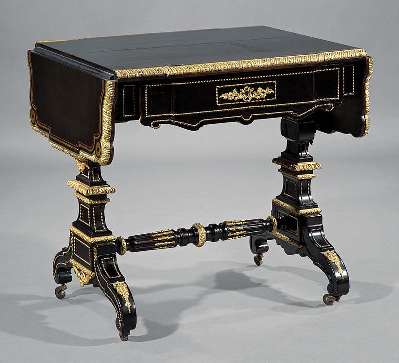 Brass Inlaid and Ebonized Sofa Table (1 of 3)
