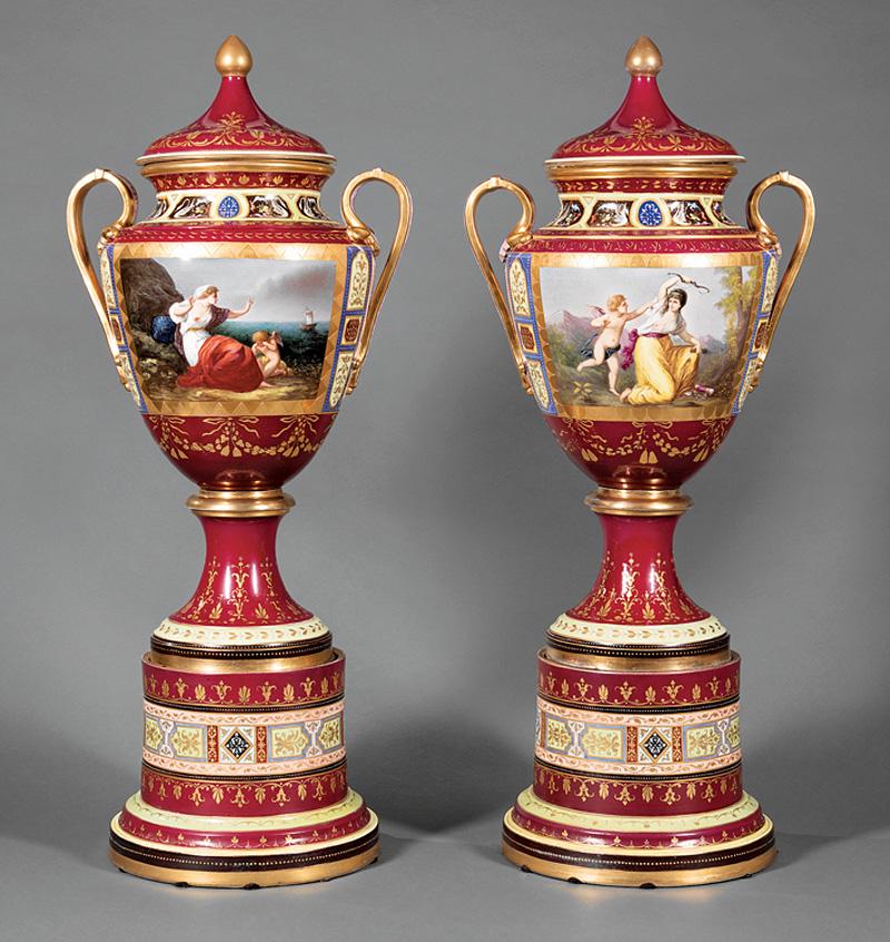Polychrome and Gilt-Decorated Covered Urns (1 of 7)
