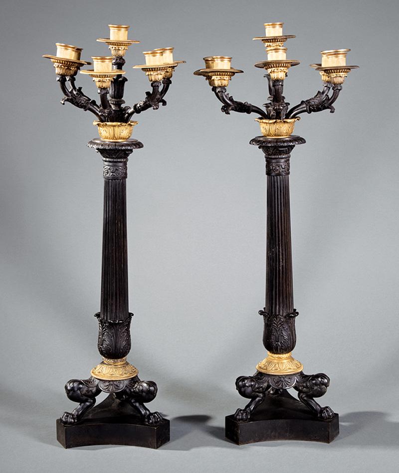 Pair Gilt, Patinated Bronze Candelabra (1 of 1)
