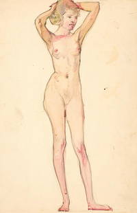 Ellsworth Woodward (American/LA): Ellsworth Woodward (American/Louisiana, 1861-1939) , "Female Nudes", 5 watercolors and graphite on paper or board, 2 initialed "E.W." lower right, 3 unsigned, 14 in. x 10 in. to 22 1/4 in. x 15 in., u