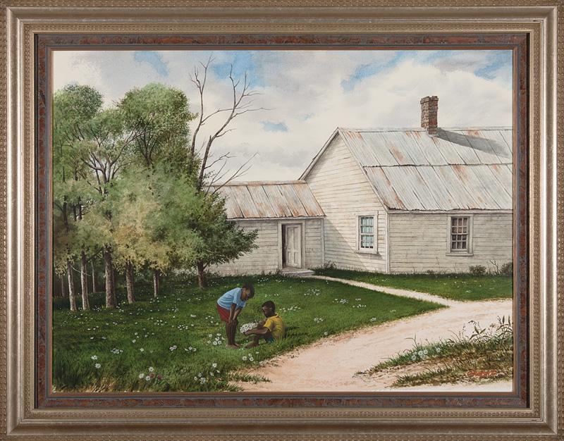 Gerard Thomas Johnson, II (American/MS): Gerard Thomas Johnson, II (American/Mississippi, 20th c.) , "Flowers for Mama", 1999, watercolor on paper, signed lower right, signed, titled and dated en verso, 22 1/2 in. x 30 1/4 in., framed