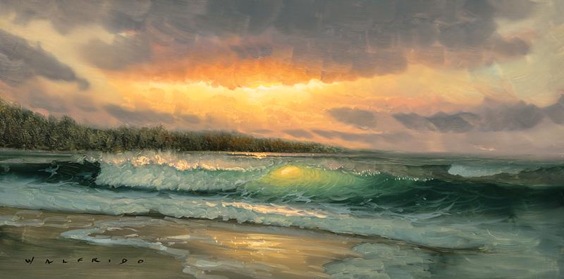 Walfrido Garcia (Philippine/American): Walfrido Garcia (Philippine/American, b. 1966) , "Seascape", oil on canvas, signed lower left, signed and inscribed en verso, 12 in. x 24 in., framed