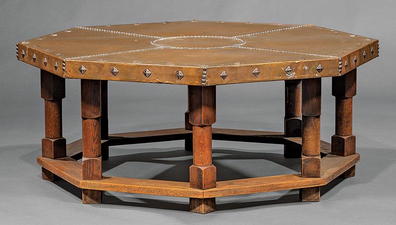 Copper-Mounted Oak Coffee Table (1 of 1)