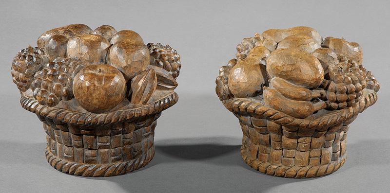 Pair of Carved Pine Fruit Baskets (1 of 1)