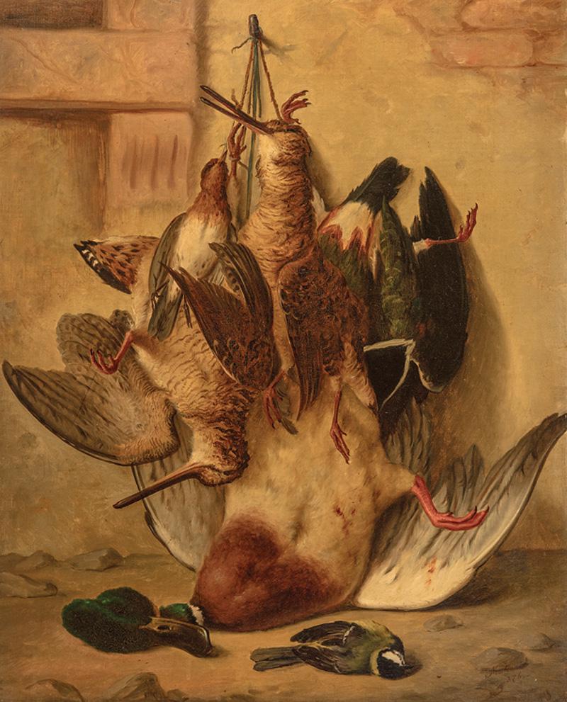 Continental School, 19th c: Continental School, 19th c ., "Nature Morte", oil on canvas laid on masonite, signed "Mattoni" and inscribed lower right, 27 in. x 21 3/4 in., framed . Provenance: Collection of Charles S. and the lat