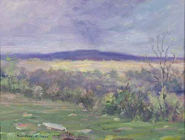 William Posey Silva (American/Tennesse: William Posey Silva (American/Tennesse, 1859-1948) , "Blue Hills near Austin, Texas", oil on canvasboard, signed lower left, artist estate label en verso, 9 in. x 12 in., attractively framed NO RETURN
