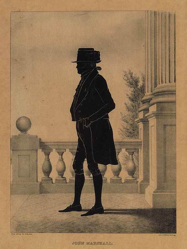 After William H. Brown (American, 19th: After William H. Brown (American, 19th c.) ,"John Marshall", lithograph, by E.B. and E.C. Kellogg, sight 15 1/2 in. x 11 1/4 in., in a period frame; togethe with an engraving of "Thomas Jefferson" fra