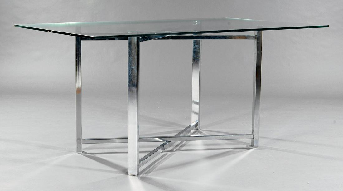 Milo Baughmann-Style Chrome and Glass Dining Table (1 of 1)