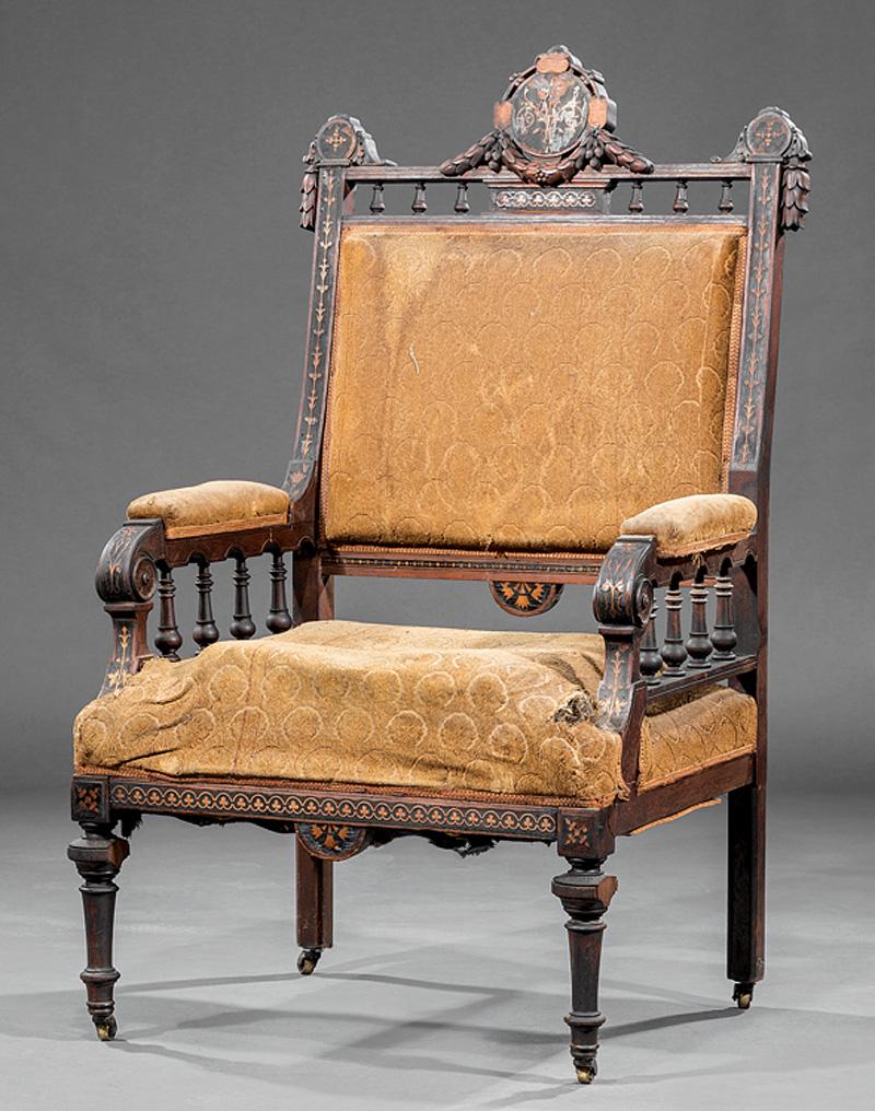 Two American Inlaid and Carved Walnut Chairs (1 of 5)