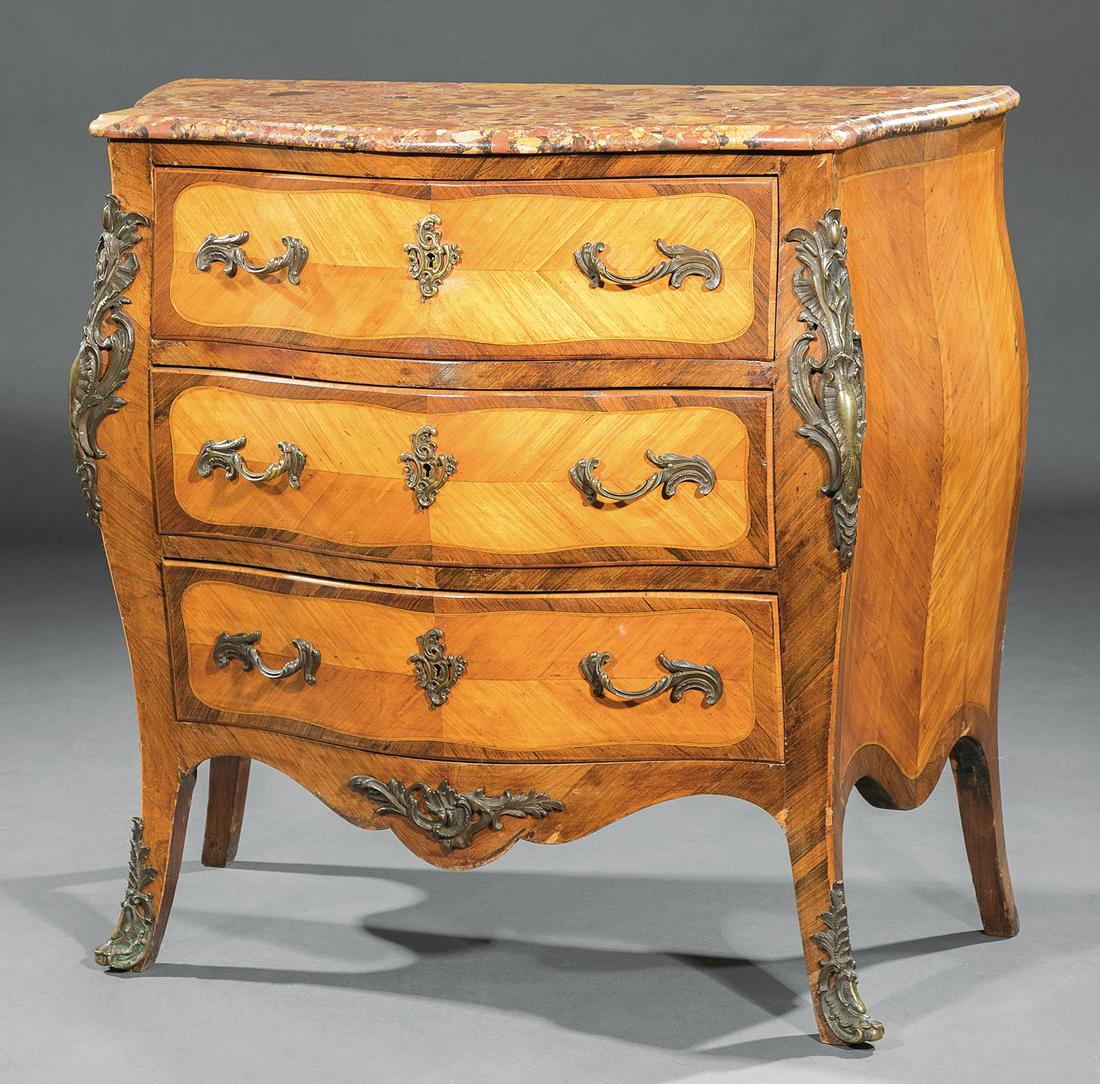 Louis XV-Style Bronze-Mounted Parquetry Bombé Commode (1 of 2)