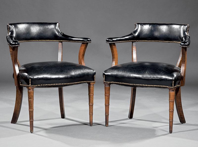 Regency-Style Mahogany and Leather Armchairs (1 of 2)