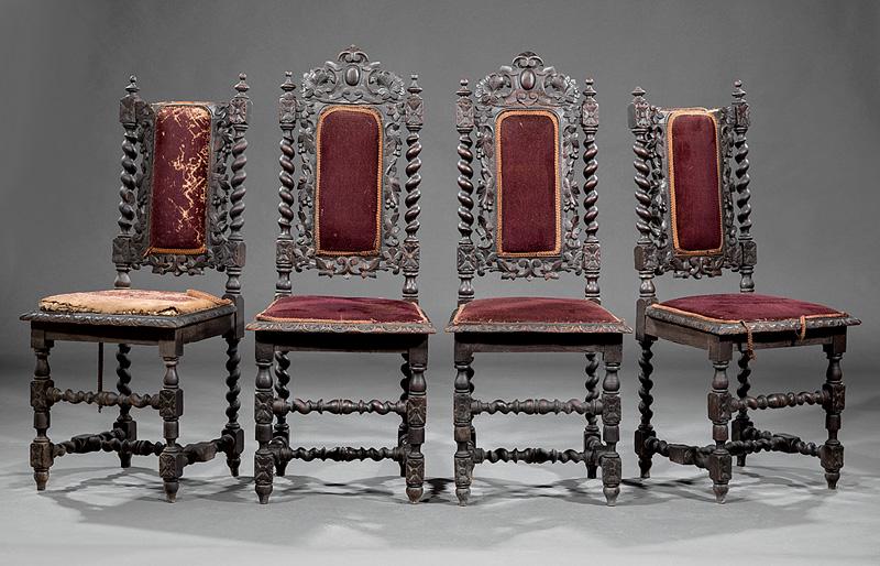 Four Antique Baroque-Style Oak Side Chairs (1 of 2)