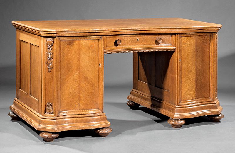 Continental Inlaid Oak Pedestal desk (1 of 2)