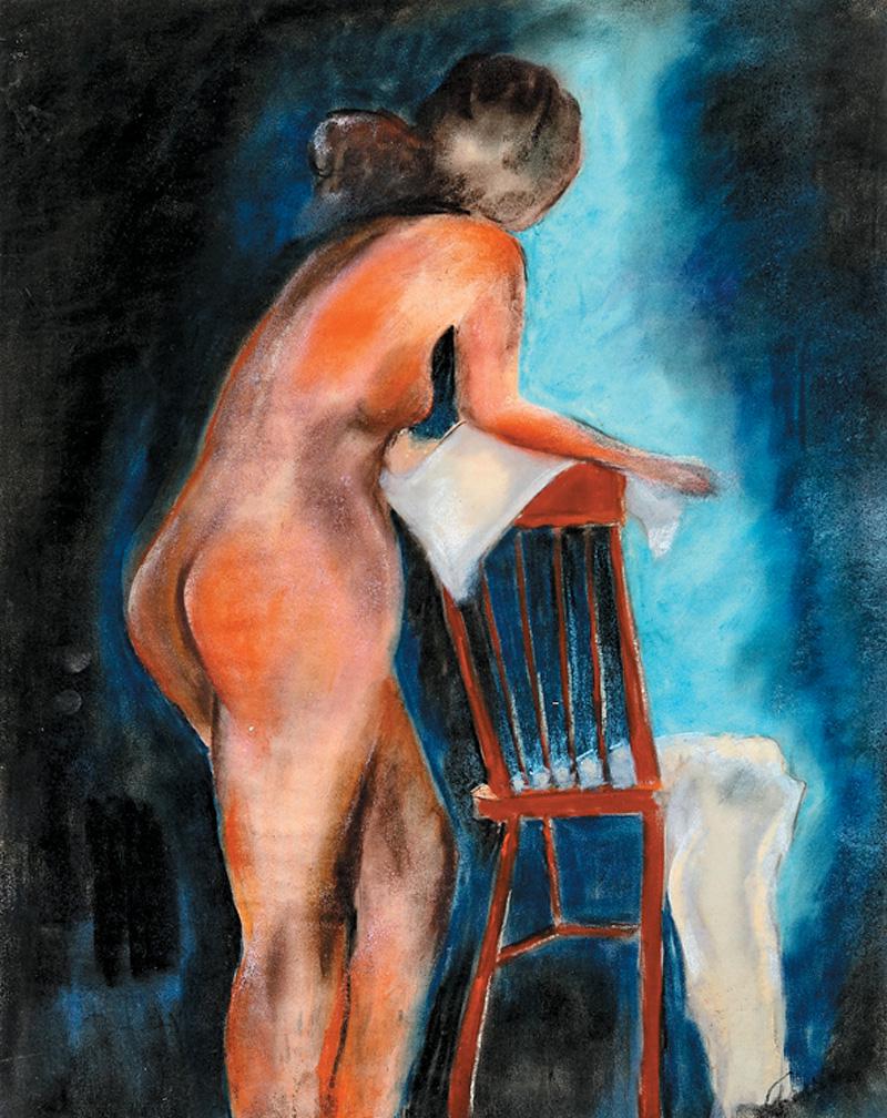 William Arnold (American/Louisiana, 1902-2006): William Arnold (American/Louisiana, 1902-2006) , "Nude with a Chair" and "Female Torso", 2 pastels on rice paper, former signed lower right, latter signed lower left and center right, sights 22 in. x 