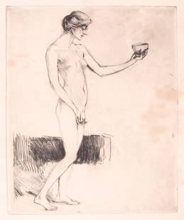 Ellsworth Woodward (American/New Orleans, 1861): Ellsworth Woodward (American/New Orleans, 1861-1939) , "The Bather (Seated Nude, Boyer 80, fig. 16)", "The Mirror (Kneeling Nude, Boyer 41, fig. 17)", "Large Standing Nude with Bowl in Hand (Boyer, 43