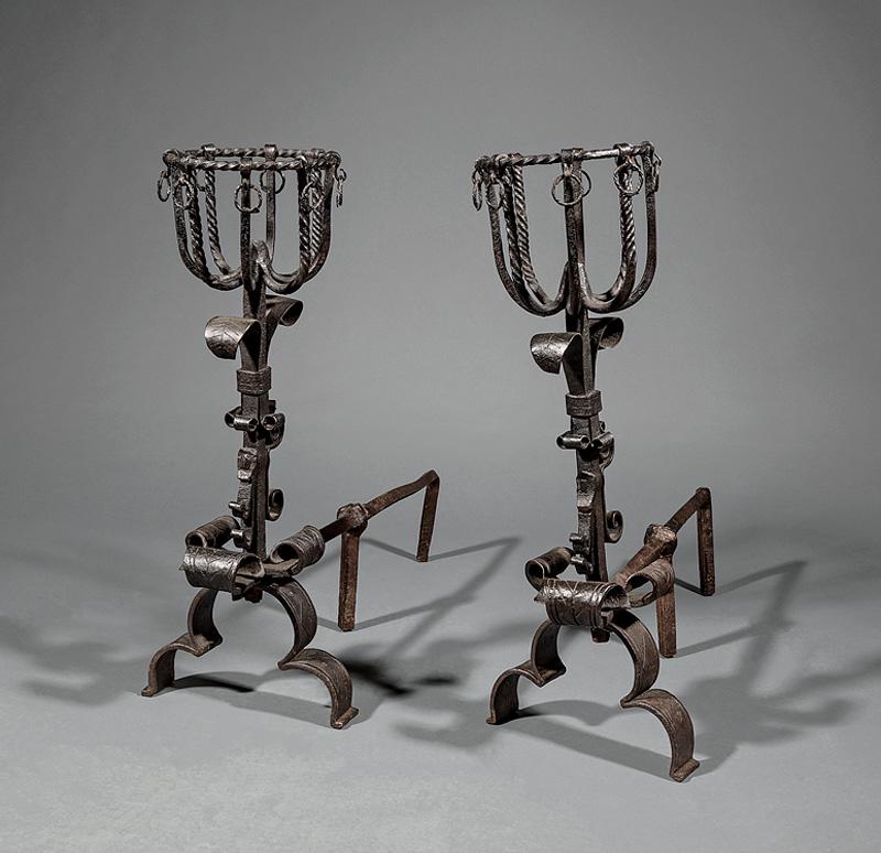 Pair of Continental Wrought Iron Andirons (1 of 1)