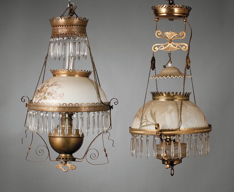 Victorian Brass and Glass Hanging Kerosene Lamps (1 of 1)