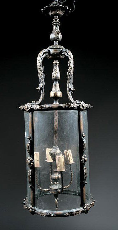 Patinated Metal and Glass Four-Light Hall Lantern (1 of 1)