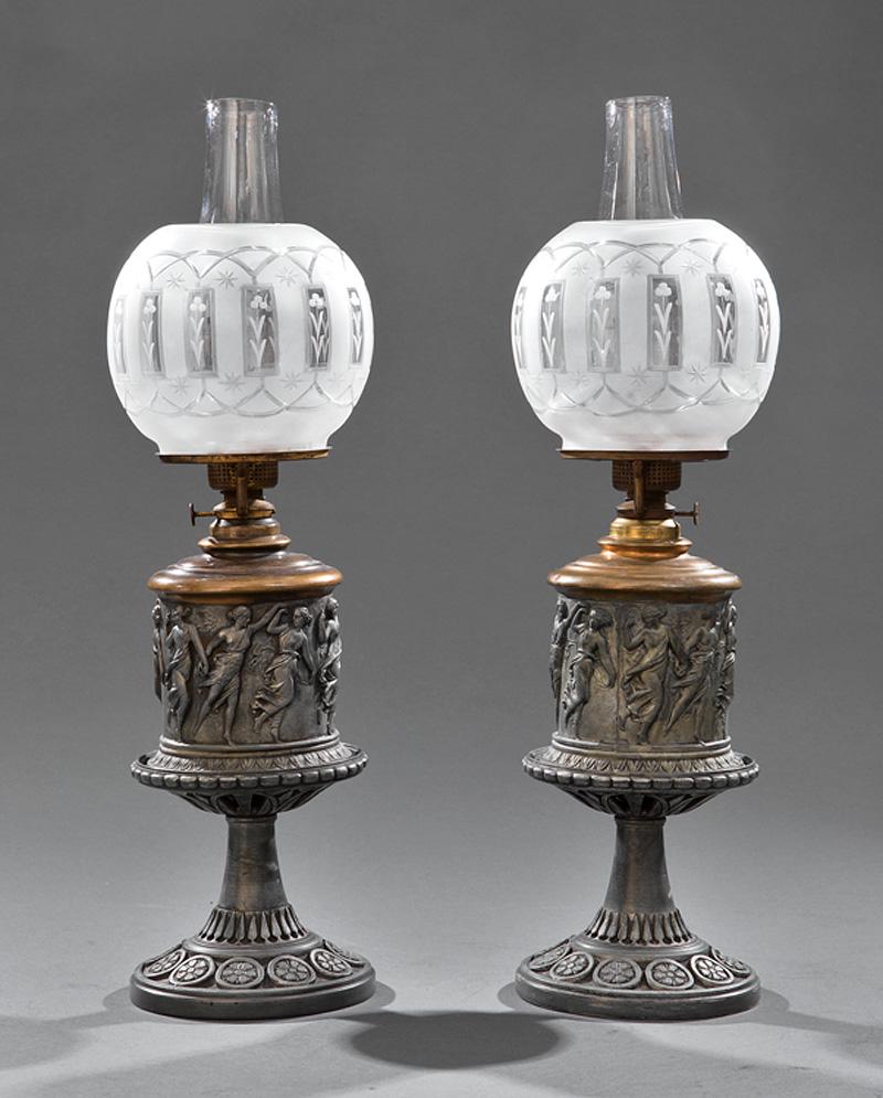 Pair of American Patinated Pewter Lamps (1 of 8)
