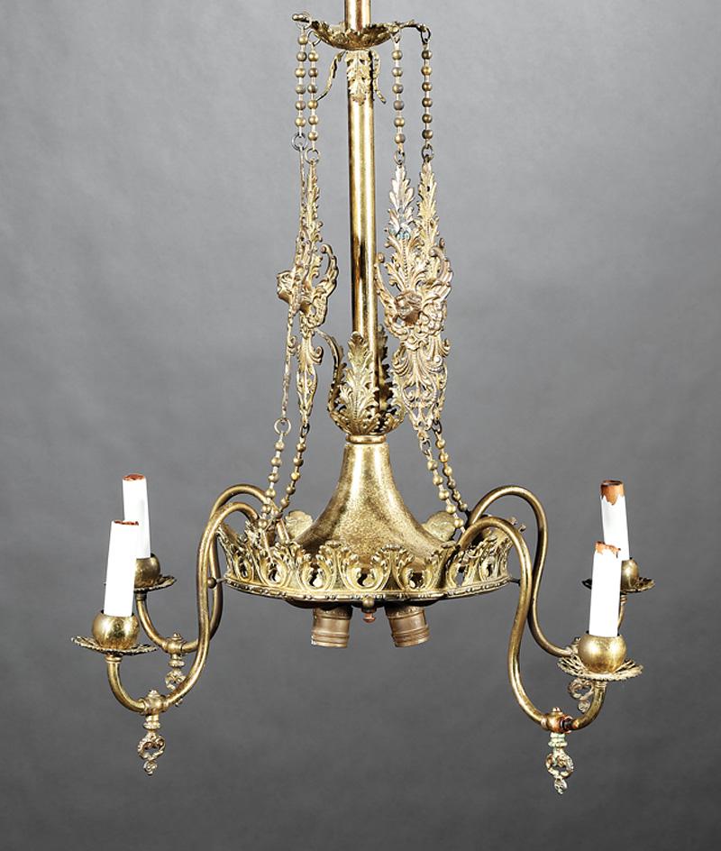 Beaux Art Gilt Brass Four-Light Gasolier (1 of 1)