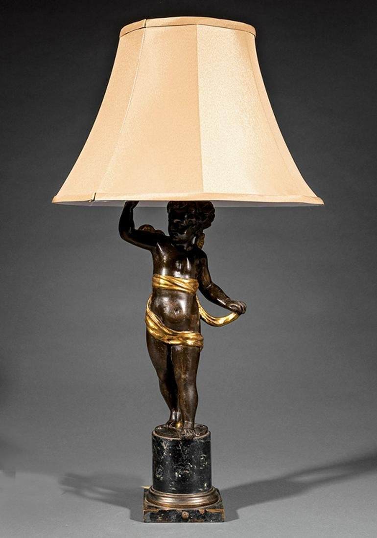 French Gilt and Patinated Bronze Figural Lamp (1 of 3)