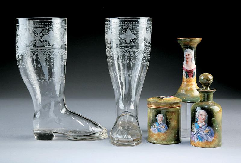 Pair of German Etched Glass Beer Boots (1 of 1)