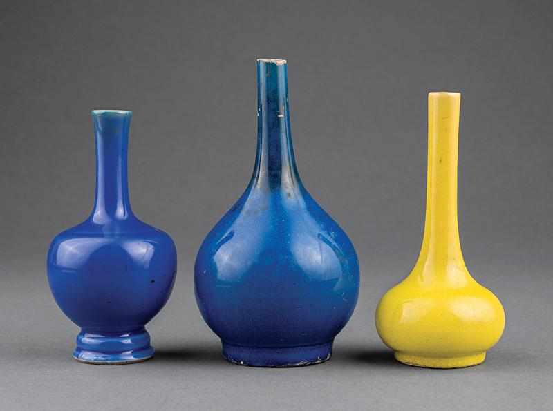 Three Chinese Monochrome Porcelain Bottle Vases (1 of 16)