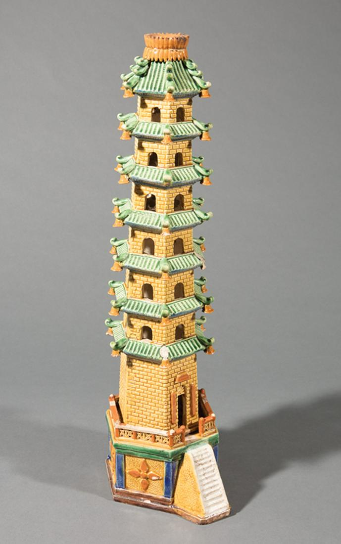 Chinese Polychrome Pottery Seven Story Pagoda (1 of 3)