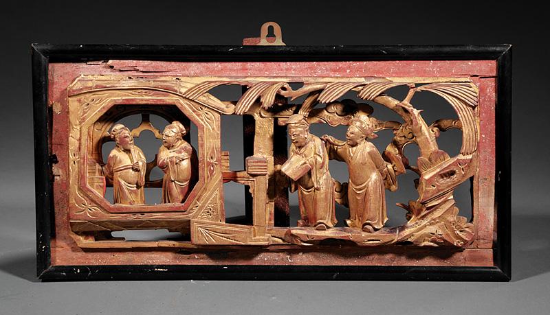 Three Chinese Carved Giltwood Panels (1 of 3)