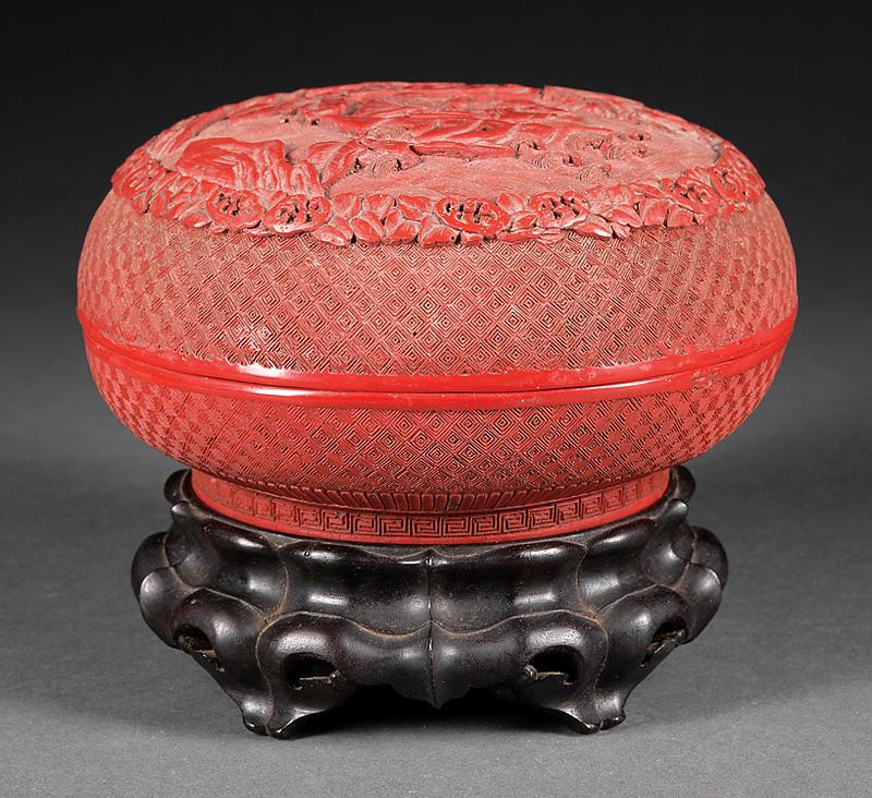 Chinese Molded Red Lacquer Box (1 of 2)